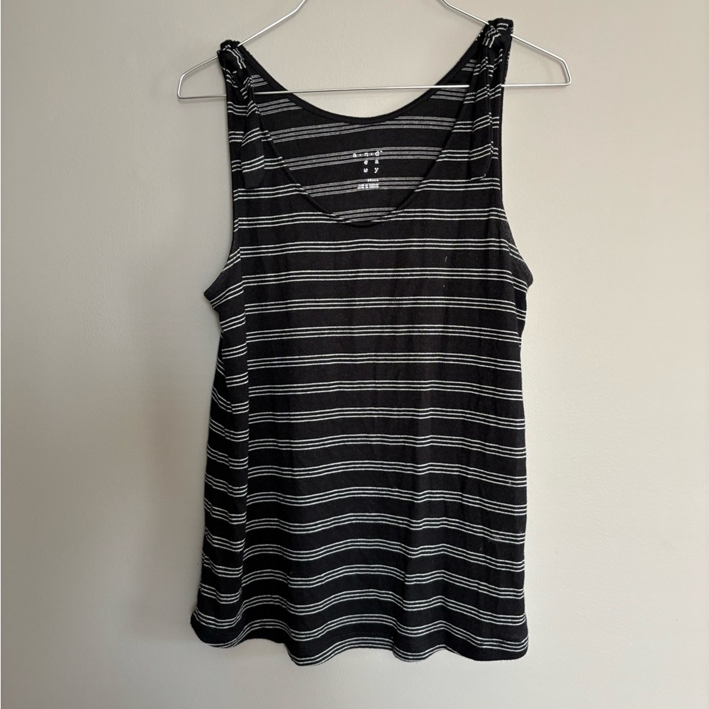 A New Day Black and White Striped Women's Tank Top with Knot Straps